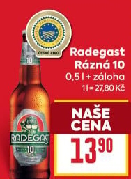 Pivo světlé výčepní Rázná 10° Radegast