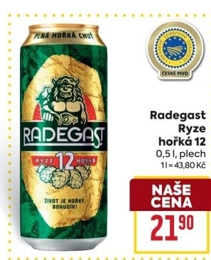 Pivo světlý ležák 12° Ryze hořká Radegast