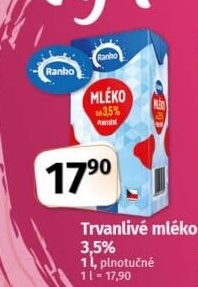 Mléko trvanlivé Ranko - plnotučné 3,5%