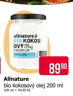 Kokosový olej premium bio Allnature