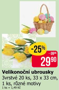 Papírové ubrousky 3vrstvé velikonoční