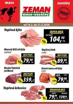 akční leták ZEMAN maso - uzeniny 16.3.2026-21.3.2026