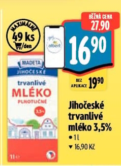 Mléko trvanlivé Jihočeské Madeta - 3,5% plnotučné