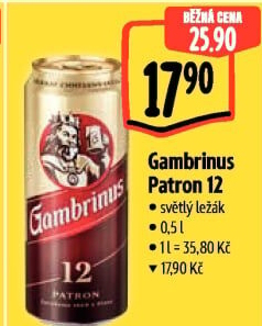 Pivo světlý ležák 12° Patron Gambrinus