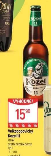 Pivo světlý ležák 11° Medium Velkopopovický Kozel