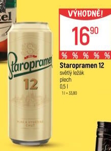 Pivo světlý ležák 12° Staropramen
