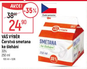 Čerstvá smetana ke šlehání 33 % Váš Výběr
