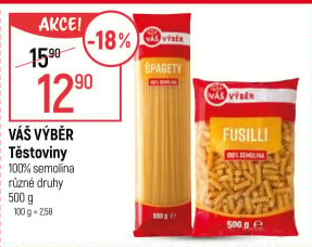Těstoviny semolinové Váš Výběr