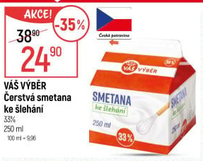 Čerstvá smetana ke šlehání 33 % Váš Výběr