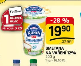 Smetana na vaření Mlékárna Kunín 12%