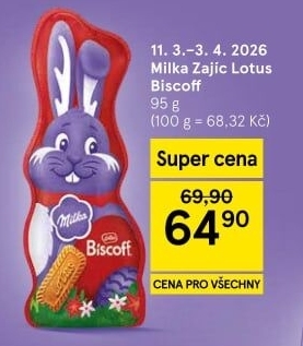 Čokoládový zajíc Lotus Biscof Milka