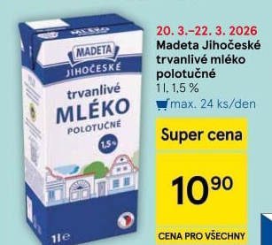 Mléko trvanlivé Jihočeské Madeta - 1,5% polotučné