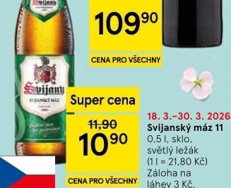 Pivo světlý ležák 11° Svijanský Máz Svijany