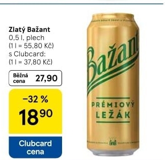 Pivo světlý ležák 12° Zlatý Bažant