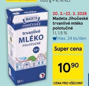 Mléko trvanlivé Jihočeské Madeta - 1,5% polotučné