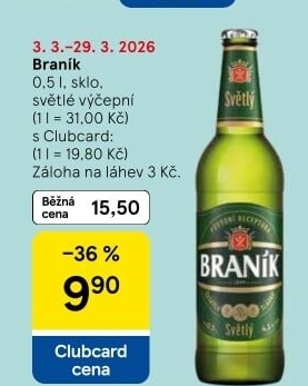 Pivo světlé výčepní 10° Braník