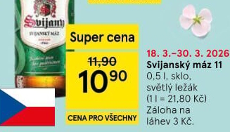 Pivo světlý ležák 11° Svijanský Máz Svijany