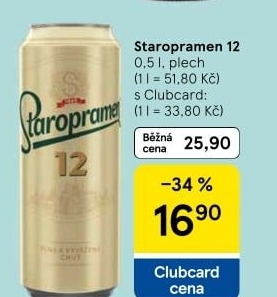 Pivo světlý ležák 12° Staropramen