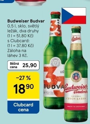 Pivo světlý ležák Budweiser Budvar