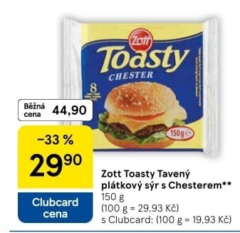 Sýr tavený plátky Toasty Zott