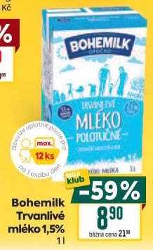 Mléko trvanlivé Bohemilk - 1,5% polotučné