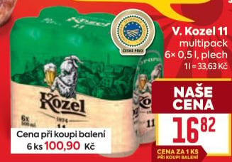 Pivo světlý ležák 11° Medium Velkopopovický Kozel