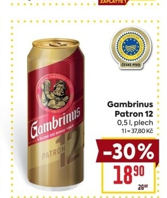 Pivo světlý ležák 12° Patron Gambrinus