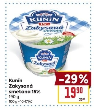 Zakysaná smetana Mlékárna Kunín 15%