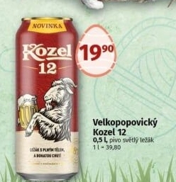 Pivo světlý ležák 12° Velkopopovický Kozel