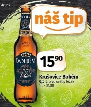 Pivo světlý ležák Bohém Krušovice