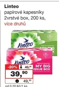 Papírové kapesníčky 2vrstvé Linteo - box