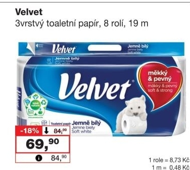 Toaletní papír 3vrstvý Velvet