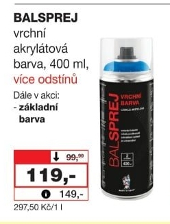 Vrchní akrylová barva ve spreji Balsprej Barvy a laky Hostivař