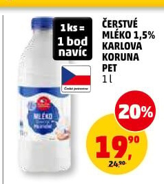 Mléko čerstvé Karlova Koruna - 1,5 polotučné