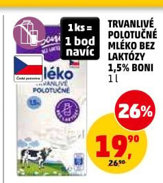 Mléko trvanlivé bez laktózy Boni - 1,5% polotučné
