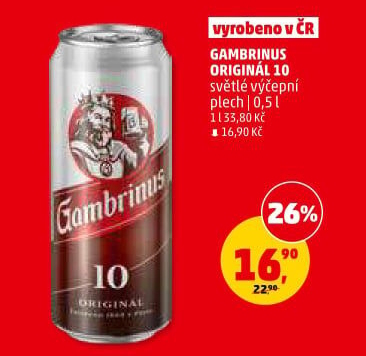 Pivo světlé výčepní Originál 10° Gambrinus