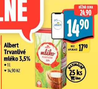 Mléko trvanlivé Albert - 3,5% plnotučné