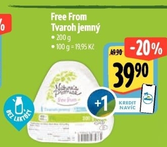 Tvaroh jemný bez laktózy Free From Nature'