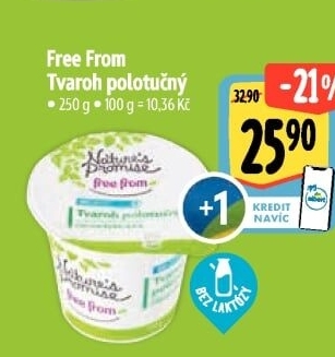 Tvaroh polotučný bez laktózy Free From Nature'