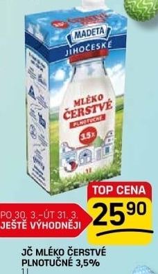 Mléko čerstvé lahodné Jihočeské Madeta - 3,5% plnotučné