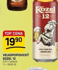 Pivo světlý ležák 12° Velkopopovický Kozel