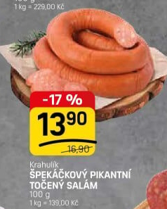 Salám špekáčkový pikantní točený Krahulík