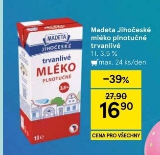 Mléko trvanlivé Jihočeské Madeta - 3,5% plnotučné