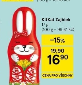 Čokoládový zajíc Kit Kat
