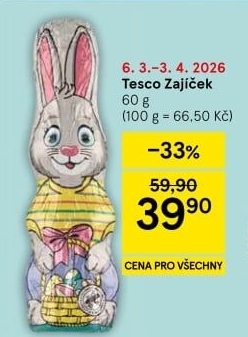 Čokoládový zajíc Tesco
