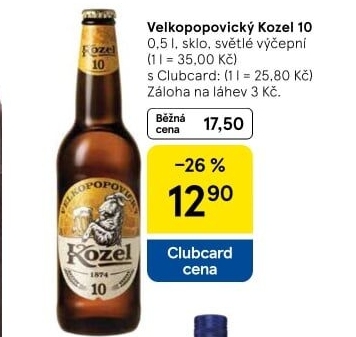 Pivo světlé výčepní 10°Velkopopovický Kozel