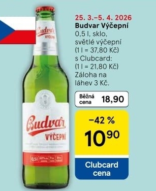 Pivo světlé výčepní Budweiser Budvar