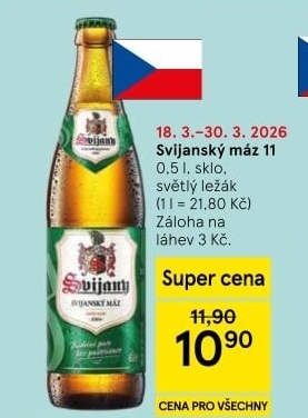 Pivo světlý ležák 11° Svijanský Máz Svijany