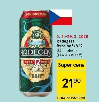 Pivo světlý ležák 12° Ryze hořká Radegast