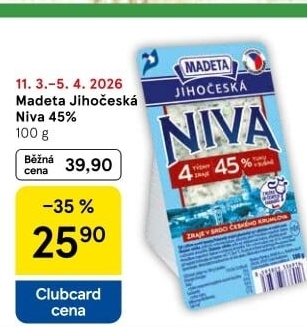 Sýr Niva Jihočeská 45% Madeta